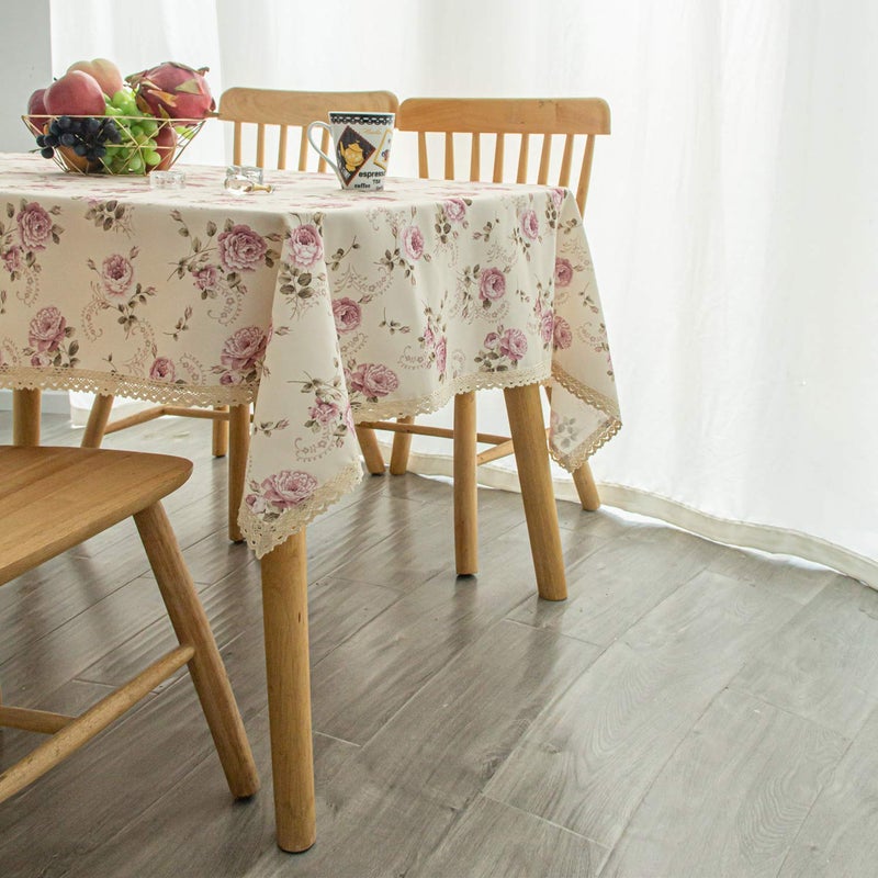 YEESSION Floral Print Rectangle Tablecloth 60 x 84 Inch Stain Resistant and Waterproof Wine Table Cover for Kitchen Dining Indoor Outdoor Buffet Tabletop Decoration (Beige) - Image 2